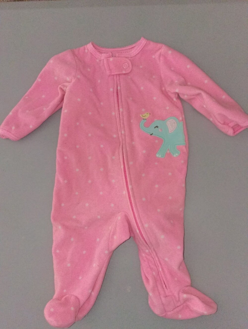 Pink Polka Dot Baby One-Piece with Elephant Applique 3m Carters Sleeper
